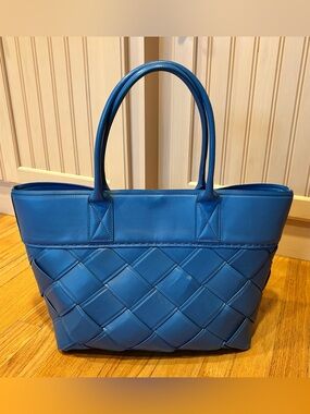 Laurent Effel Woven Leather Tote Bag in Cobalt Blue